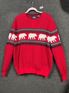 Chaps Sweater Mens Size X-Large Red Fair Isle Polar Bears Crew Neck Pullover